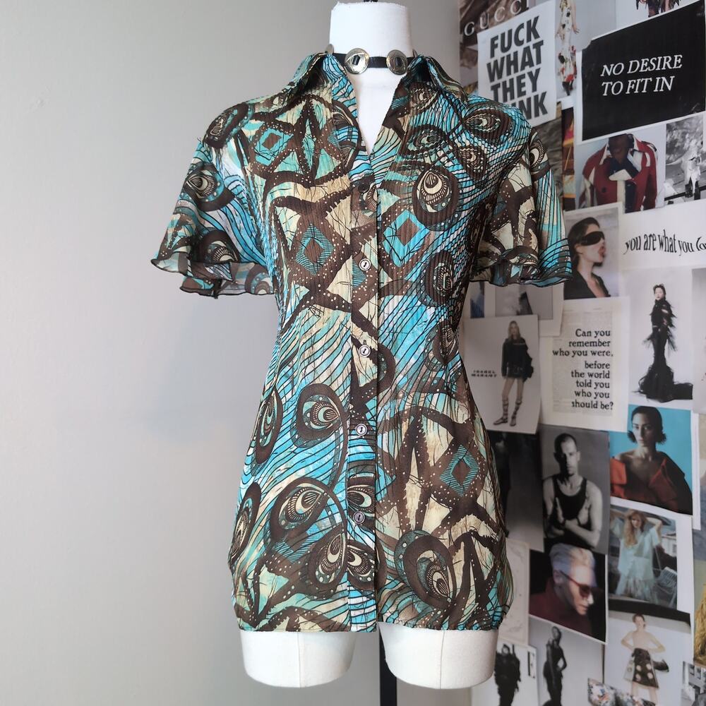Abstract Print Short Y2k Sleeve Blouse